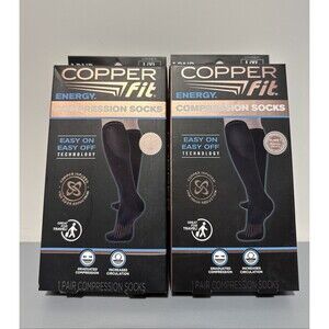 Copper Fit Unisex Compression Socks Black, US M 9-12, W 10-13 Pack of 2